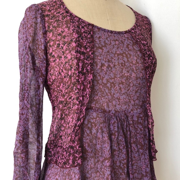 CAbi purple sheer blouse summer SZ:S flare floral - Picture 4 of 5